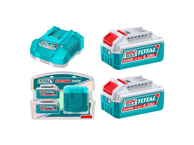 Komplet 2 kos. Litij-ionska baterija 4,0 Ah in polnilec Total 4.0Ah, 20V/P20S, INDUSTRIAL, TFBCPK2013E