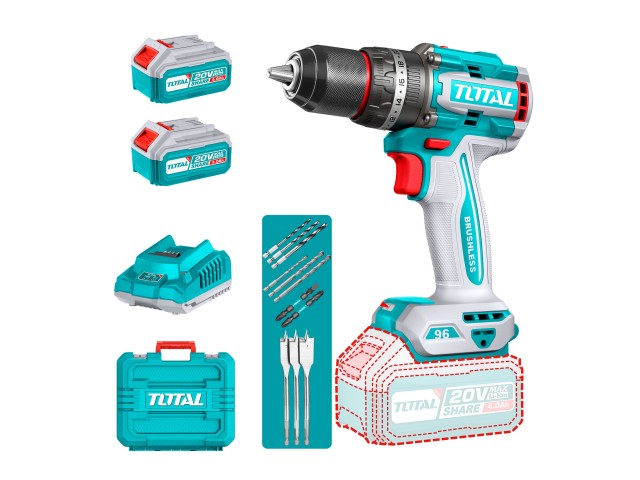 Kompaktni brezkrtačni akumulatorski vrtalnik Total 2000prm/96Nm/P20S/ INDUSTRIAL, TIDLI20968E