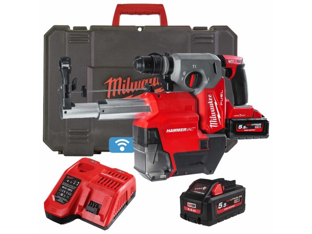 Akumulatorsko vrtalno kladivo Milwaukee M18 ONEFHXDEL-552C FUEL z odsesavanjem, 4933478506