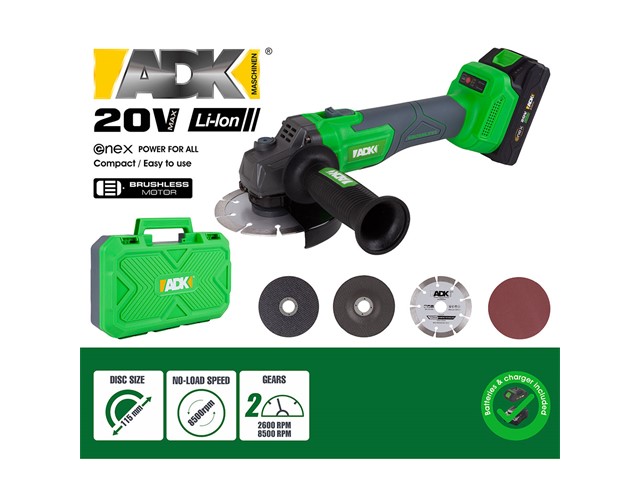 Akumulatorski kotni brusilnik ADK eNex 20V 115 mm – 13854-ADK, 13854