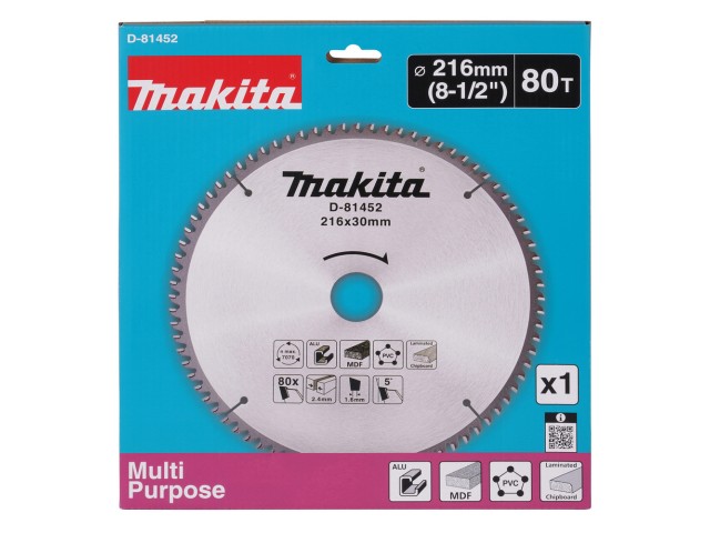 TCT žagin list Makita, Dimenzije: 216x30mm, Zob: 80, D-81452