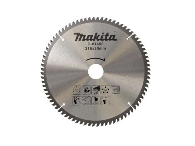 TCT žagin list Makita, Dimenzije: 216x30mm, Zob: 80, D-81452