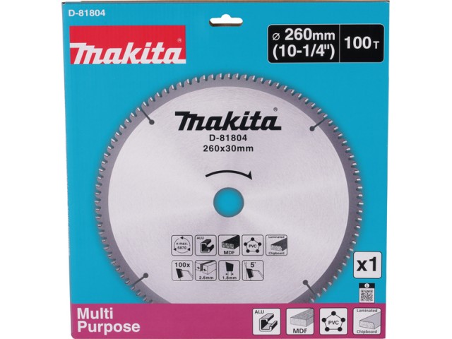 Žagin list Makita TCT, Dimenzije: 260x30x2.6mm, Zob: 100, D-81804