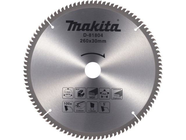 Žagin list Makita TCT, Dimenzije: 260x30x2.6mm, Zob: 100, D-81804