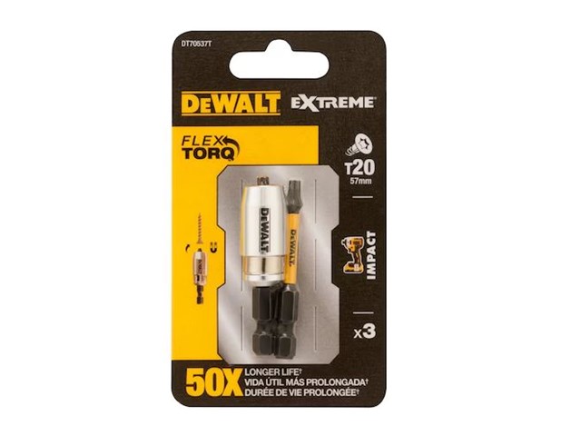 Vijačni nastavek FlexTORQ Dewalt + magnetni nosilec, T20, 57mm, DT70537T