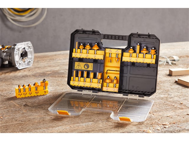 22-delni set rezkarjev za les DeWALT DT90017, vpetje 8 mm