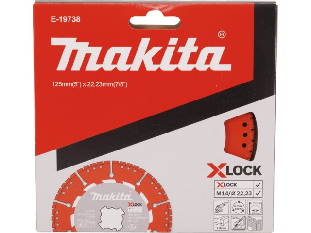Diamantna rezalna plošča Makita, večnamenska X-LOCK, Dimenzije: 125x22,23x2,8mm, E-19738