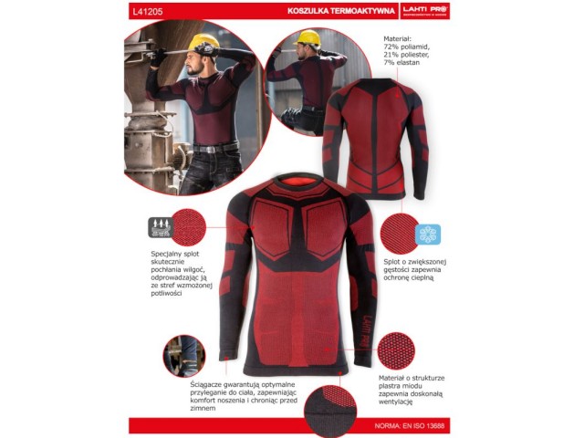 Termoaktivna majica Lahti PRO, črno-rdeča, S/M, L/XL, 2XL/3XL