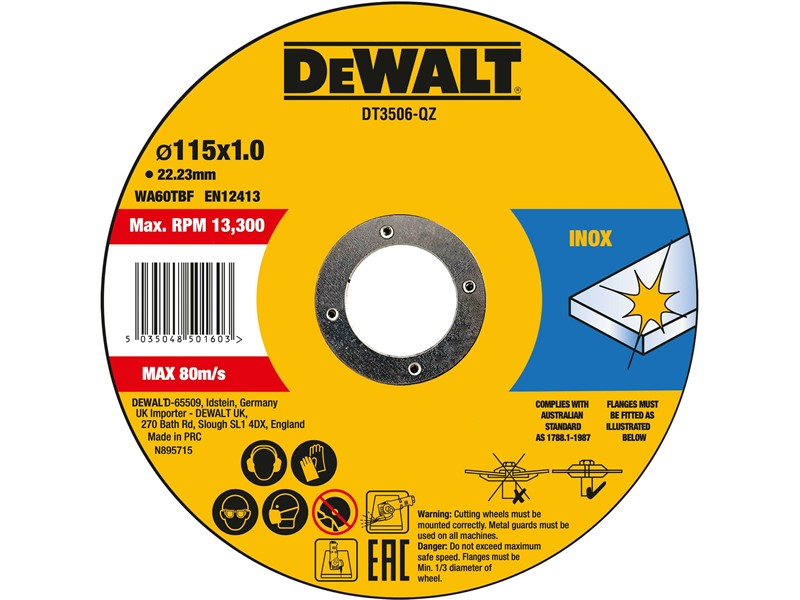 Rezalne plošče za inox DeWALT DT3506, 115 × 1 × 22,23 mm, 10 kos
