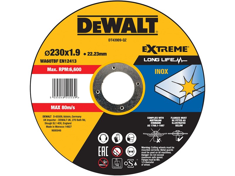 Rezalna plošča za inox DeWALT DT43909, 230 × 1,9 × 22,23 mm
