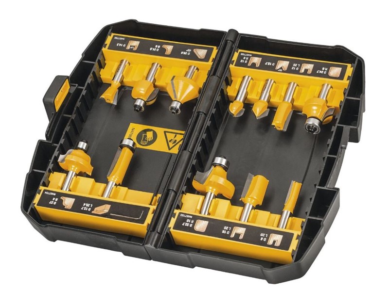 12-delni set rezkarjev za les DeWALT DT90016, vpetje 8 mm