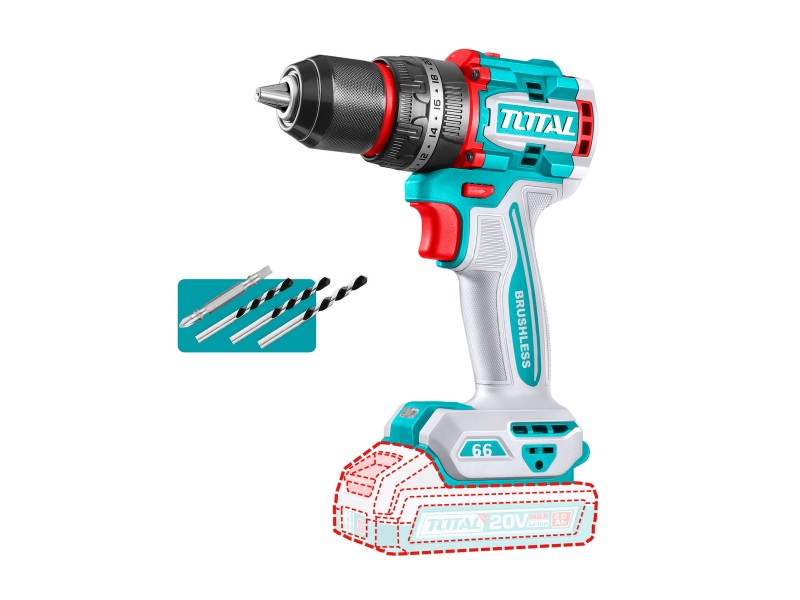 Kompaktni brezkrtačni akumulatorski vrtalnik Total 2000prm/66Nm/P20S/ INDUSTRIAL, TIDLI206681