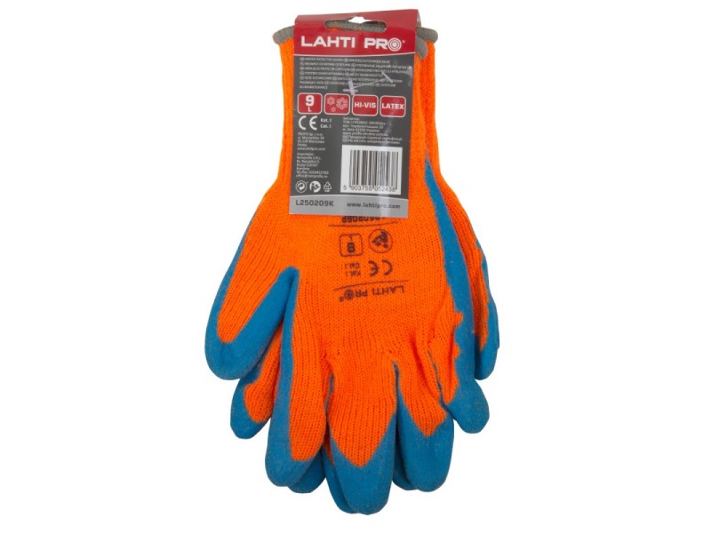 Zaščitne rokavice z lateksom Lahti PRO, oranžno-modre, M-2XL