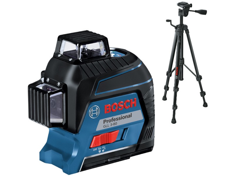 Linijski laser Bosch GLL 3-80 + BT 150 + 4 x 1,5V, Laserska tarča + Torba + Transportni kovček, 06159940KD