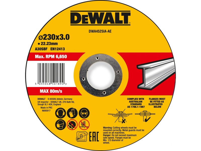 Rezalna plošča DeWalt, KOVINA, dimenzije: 230x3x22,23mm DWA4525IA