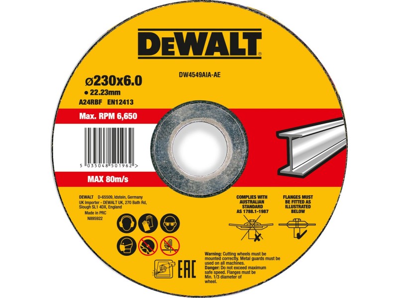 Rezalna plošča DeWalt, KOVINA, dimenzije: 230x6x22,23mm DWA4549SIA