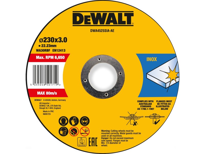 Rezalna plošča DeWalt, INOX, dimenzije: 230x3x22,23mm DWA4525SIA