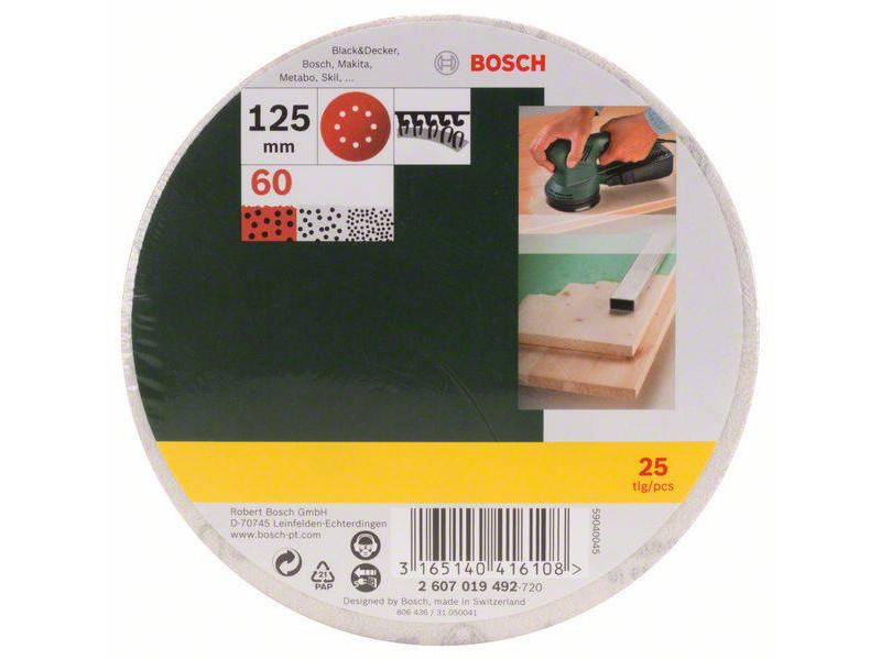 25-delni komplet brusilnih listov Bosch za ekscentrični brusilnik,125mm, 60, 2607019492