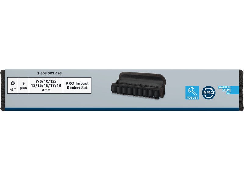 Komplet Bosh PRO Impact Socket Set, 3/8 palca, standardni, 9-delni, 2608003036