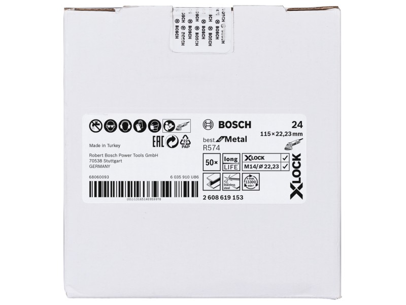 X-LOCK Bosch Vlaknena brusilna plošča, Best for Metal, Pakiranje: 50kos, Dimenzije: 115x22,23mm, Zrnatost: 24, 2608619153