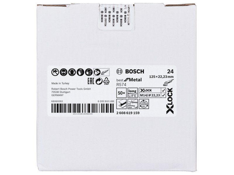 X-LOCK Bosch Vlaknena brusilna plošča, Best for Metal, Pakiranje: 50kos, Dimenzije: 125x22,23mm, Zrnatost: 24, 2608619159