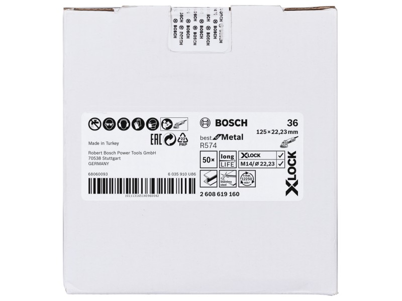 X-LOCK Bosch Vlaknena brusilna plošča, Best for Metal, Pakiranje: 50kos, Dimenzije: 125x22.23mm, Zrnatost: 36, 2608619160