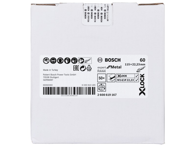 X-LOCK Bosch Vlaknena brusilna plošča, Bosch Expert for Metall, Pakiranje: 50kos, Dimenzije: 115x22,23mm, Zrnatost: 60, 2608619167