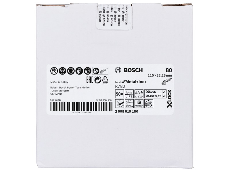 X-LOCK Bosch Vlaknena plošča, Best for Metal & Inox, Pakiranje: 50kos, Dimenzije: 115x22,23mm, Zrnatost: 80, 2608619180