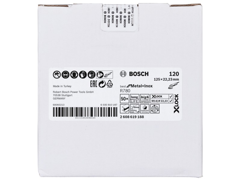 X-LOCK Bosch Vlaknena plošča,zvezdasta luknja, Best for Metal & Inox, Pakiranje: 50kos, Dimenzije: 125x22,23mm, Zrnatost: 120, 2608619188