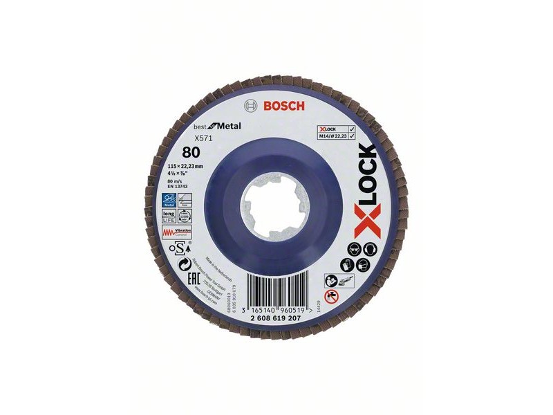 X-LOCK Bosch Lamelna brusilna plošča, ravna, plastična osnova, Best for Metal, Pakiranje: 10kos, Dimenzije: 115x22,23mm, Zrnatost: 80, 2608619207