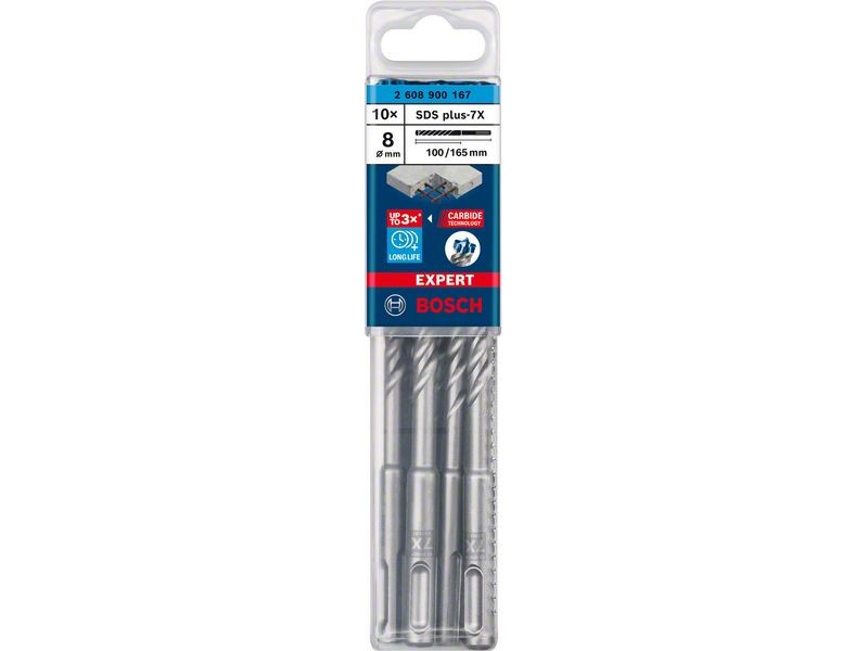 10-delni komplet udarnih svedrov Bosch EXPERT SDS plus-7X, Dimenzije: 8 x 100 x 165 mm, 2608900167