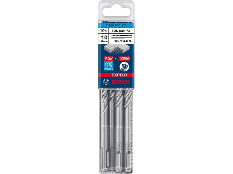10-delni komplet udarnih svedrov Bosch EXPERT SDS plus-7X, Dimezije:10 x 100 x 165 mm, 2608900170