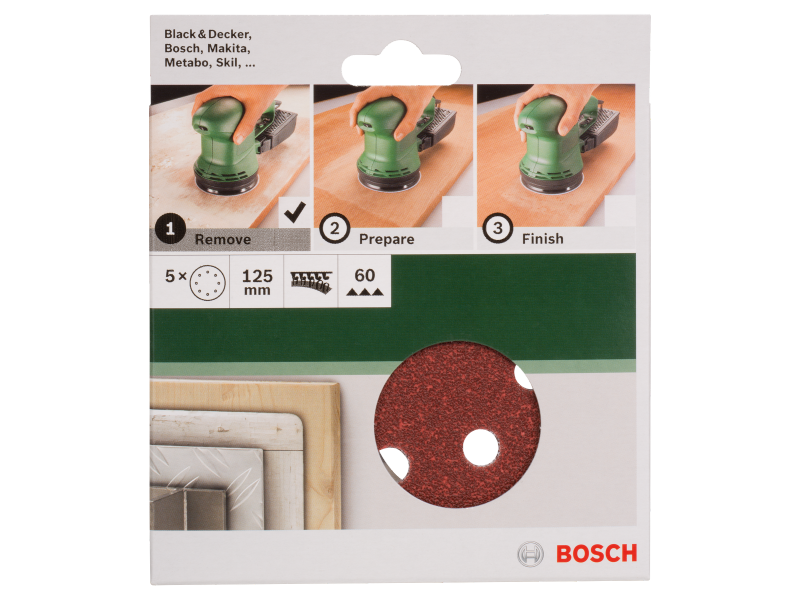 5-delni komplet brusilnih listov Bosch za ekscentrični brusilnik, Dimenzije: 125x8mm, Zrnatost: 60, 2609256A23