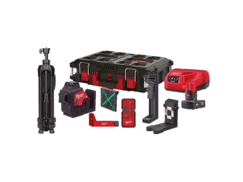 Akumulatorski nivelirni linijski laser Milwaukee M12 3PLKIT-401P, 12V, IP 54, 38m, 1.5kg, 4933478960