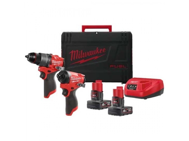 Akumulatorski set orodja Milwaukee M12 FPP2A2-602X z udarnim vrtalnikom/vijačnikom M12 FPD2 in udarnim vijačnikom M12 FID2, 4933480588