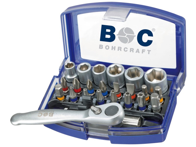 23-delni set bitnih nastavkov Bohrcraft, mini raglja in držalo v plastični škatli, 69001430023