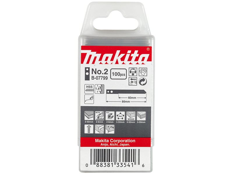HCS žagin list za vbodno žago Makita, za les, Pakiranje: 100kos, 75mm, TPI: 8, B-07858