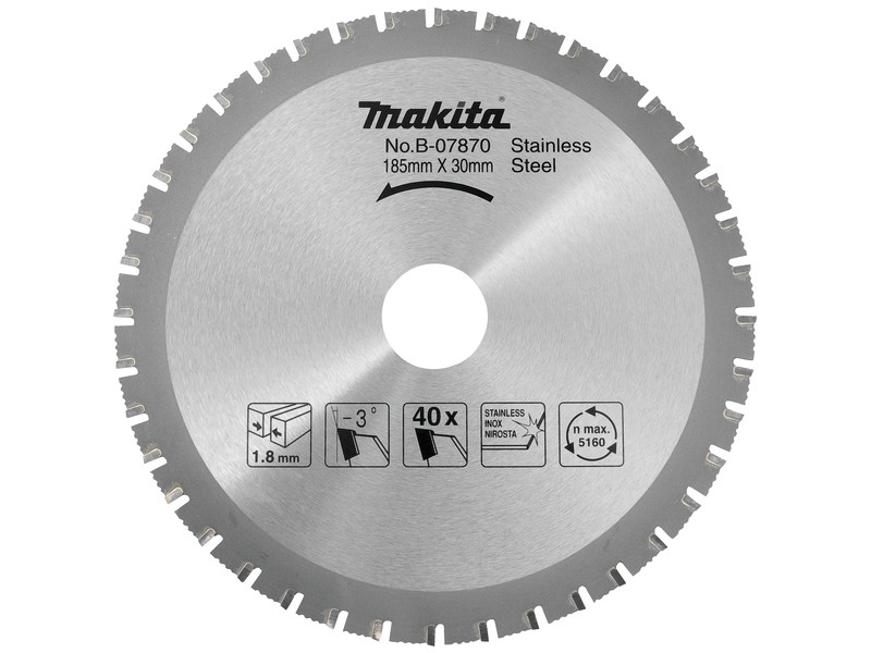 Žagin list za nerjaveče jeklo Makita, Dimenzije: 185x1,8x30mm, Zob: 40, B-07870