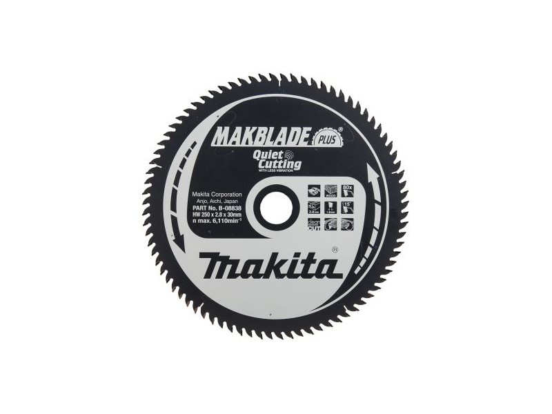TCT MAKBlade Plus žagin list Makita, Dimenzije: 250x2,8x30mm, Zob: 80, B-08838