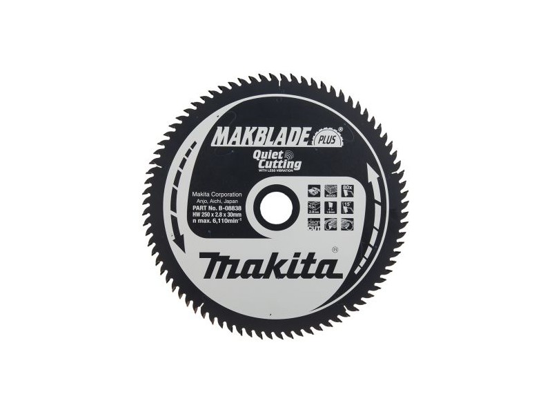 TCT MAKBlade Plus žagin list Makita, Dimenzije: 250x2,8x30mm, Zob: 80, B-08838