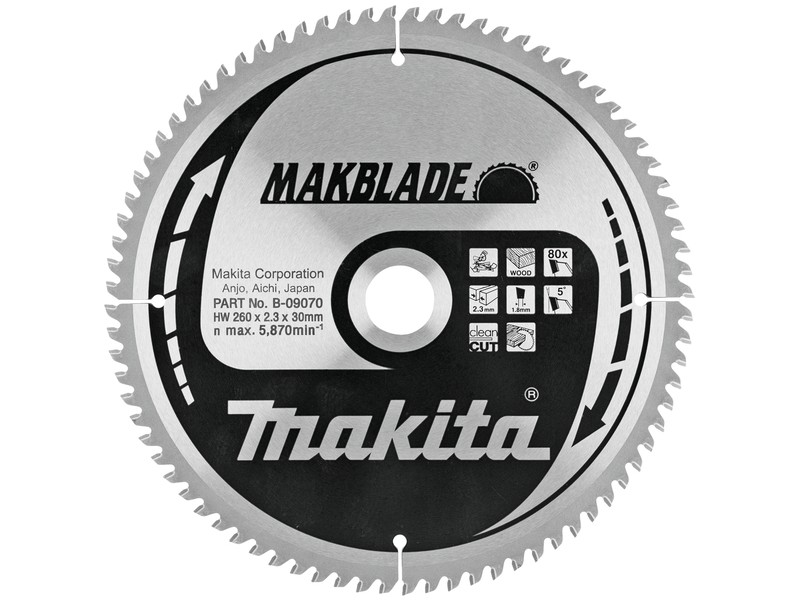 TCT MAKBlade žagin list Makita, Dimenzije: 260x2,3x30mm, Zob: 80, B-32845