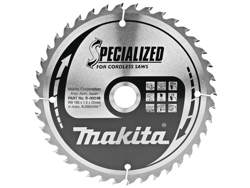 TCT Specialized žagin list Makita, Dimenzije: 165x1,6x20mm, Zob: 40, B-32960