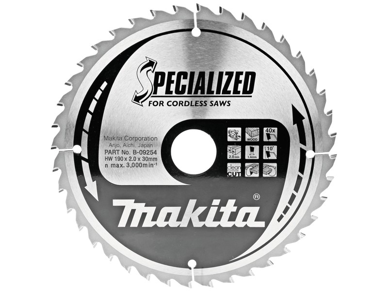 TCT Specialized žagin list Makita, Dimenzije: 190x2x30mm, Zob: 40, B-32976