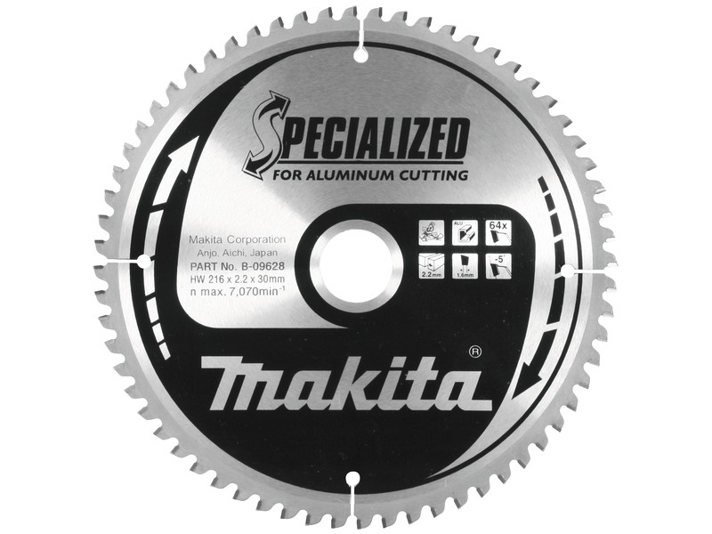 TCT žagin list Makita za aluminij, Dimenzije: 216x2,2x30mm, Zob: 64, B-33299