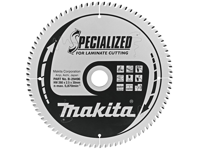 TCT žagin list Makita, za laminat, Dimenzije: 260x2,5x30mm, Zob: 84, B-29496