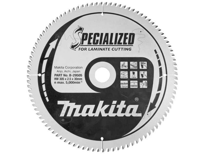 TCT žagin list Makita, za laminat, Dimenzije: 305x2,5x30mm, Zob: 96, B-29505