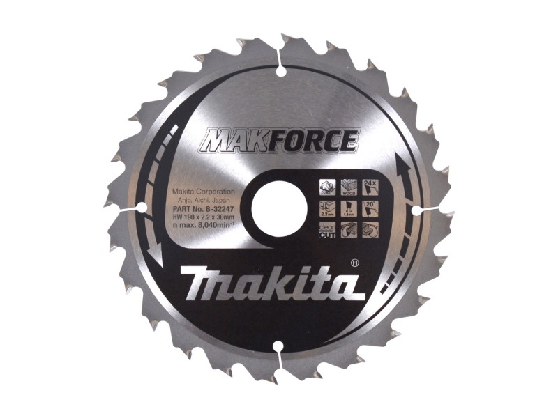 TCT MAKForce žagin list Makita, Dimenzije: 190x2,2x30mm, Zob: 24, B-32247