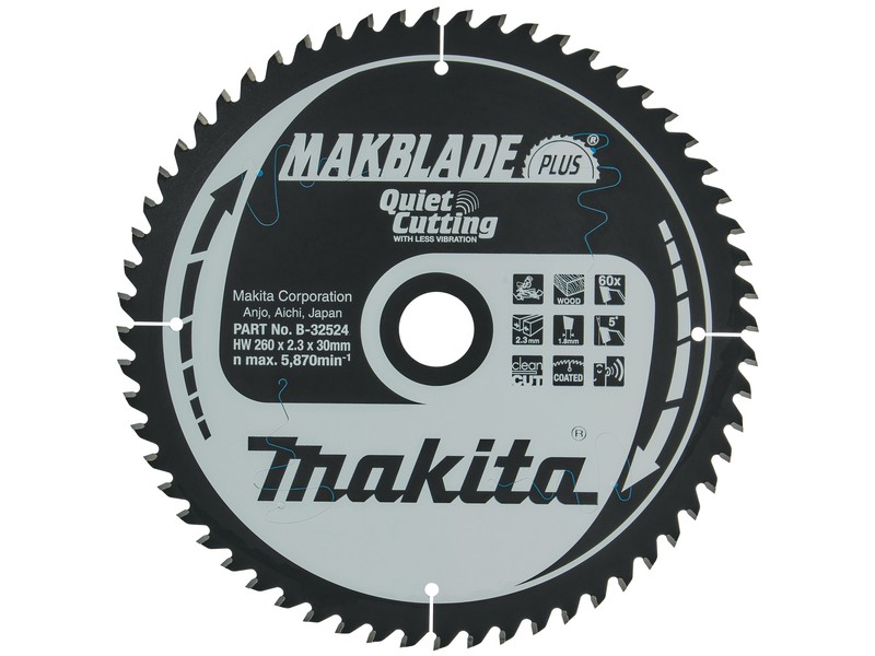 TCT MAKBlade Plus žagin list Makita, Dimenzije: 260x2,3x30mm, Zob: 60, B-32524