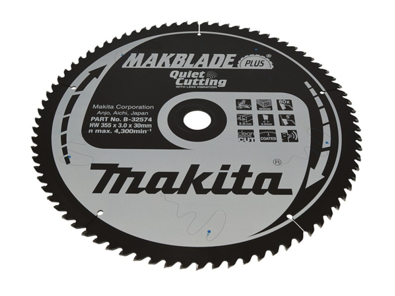 Žagin list Makita MAKBlade Plus, za les, Dimenzije: 355x3x30mm, Zob: 80, B-32574