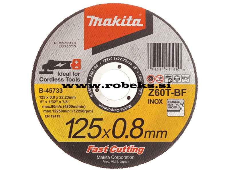 Tanka rezalna plošča Makita za Inox 125x0.8x22.23mm, Z60T, B-45733